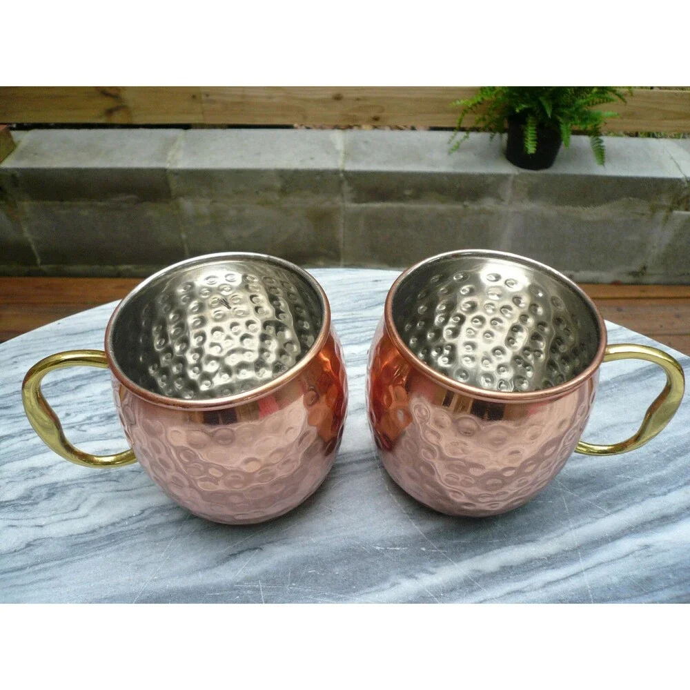Moscow Mule Copper Mugs Set of 2 Hammered Cups Cocktail Beer Barware 16 oz